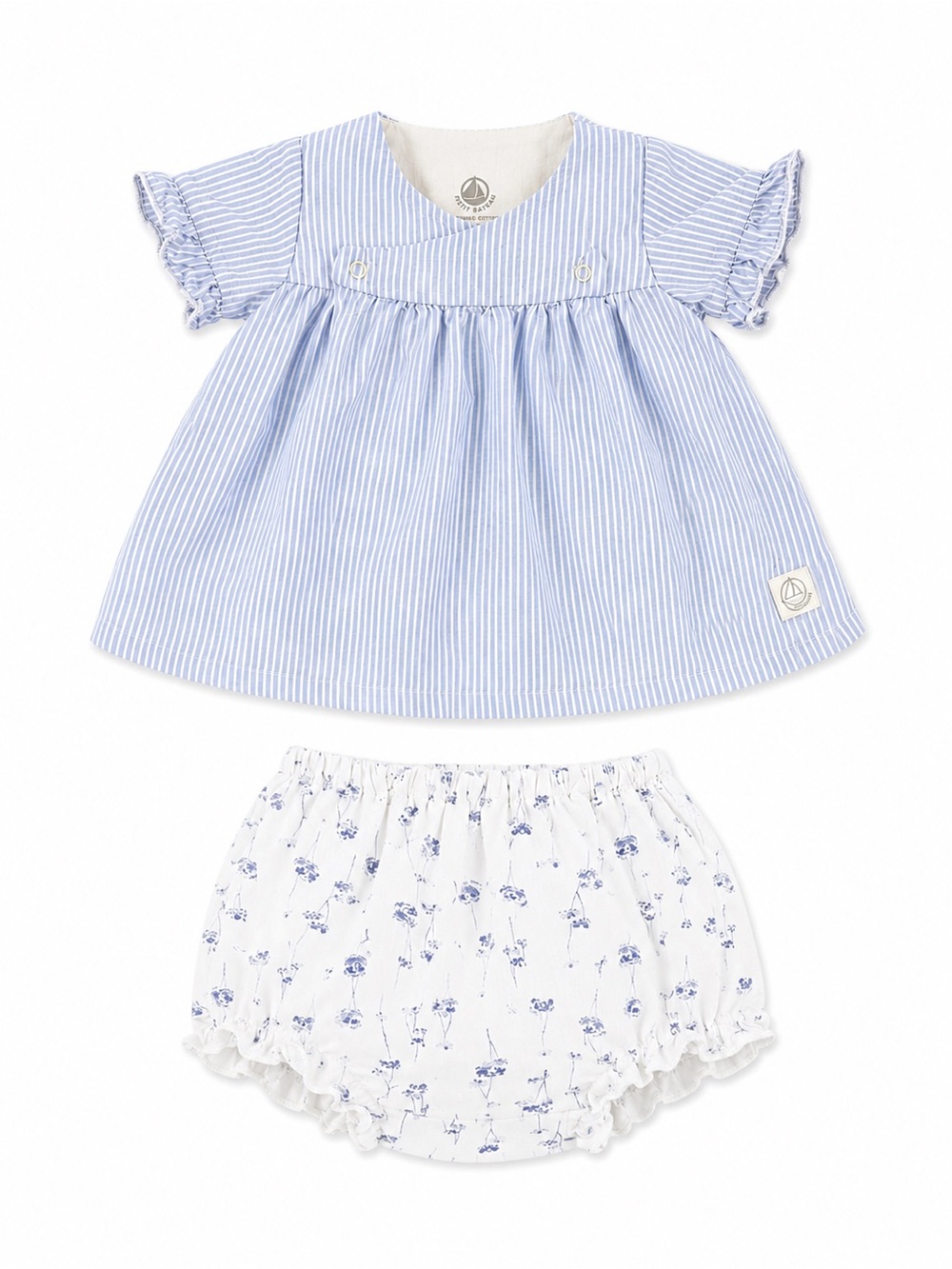 Petit Bateau Organic Cotton Dress & Bloomer Set | Blue Stripe | Size 3 Months